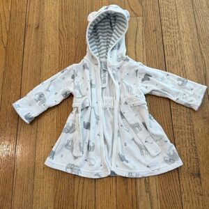 Carter's White and Gray Baby Robe with Animal Design 0-9 months
